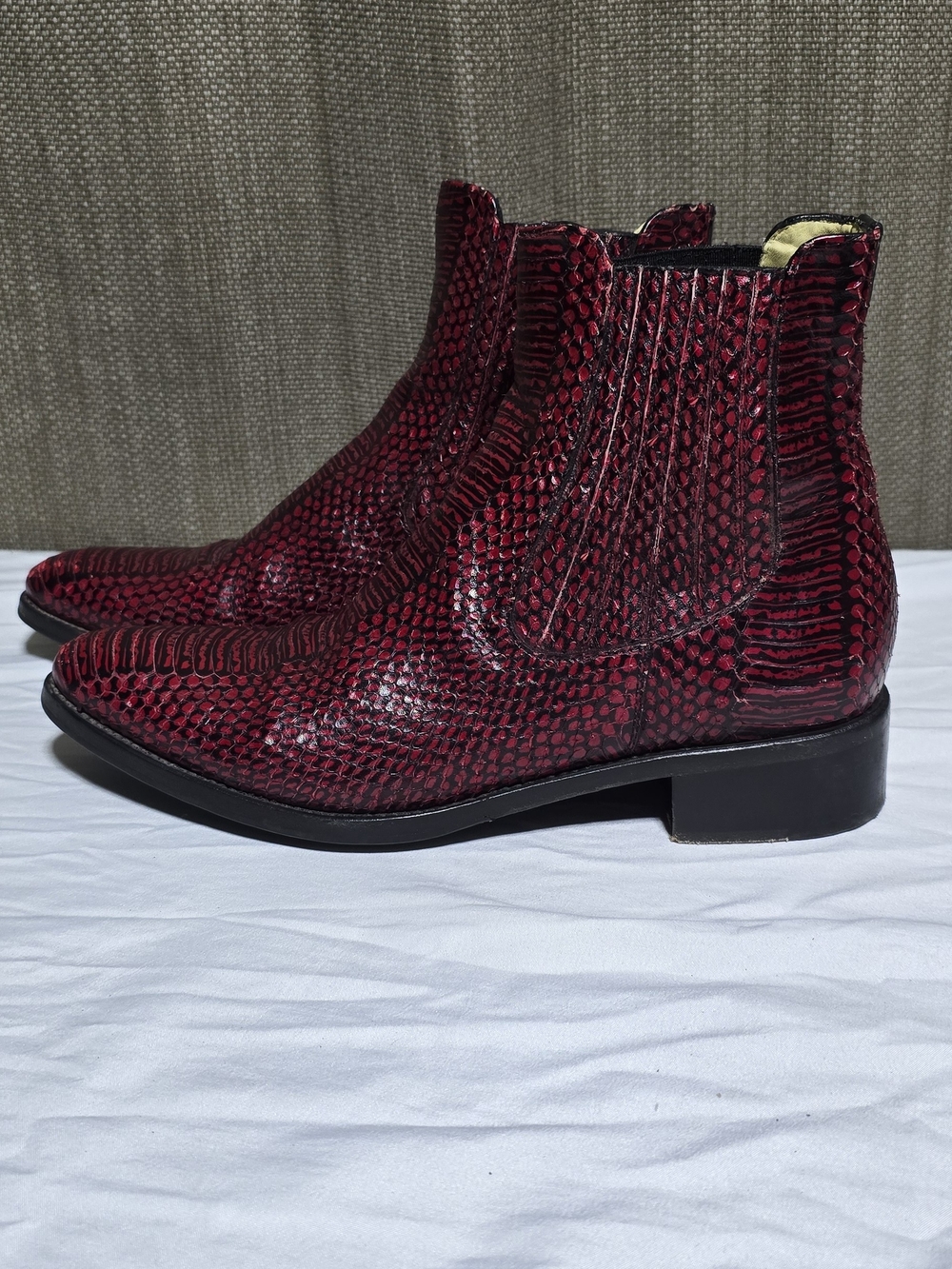 The Office of Angela Scott Mr Jagger Red Snake Embossed Boots EU40